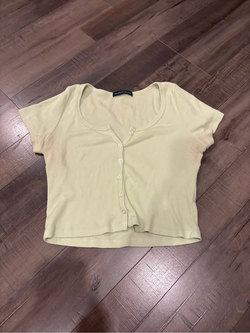 Brandy Melville light green Ribbed Button-Front Crop Top